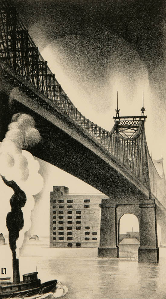 Appraisal: Louis Lozowick Russian American - Queensboro Bridge Flint Lithograph signed