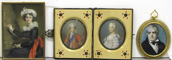 Appraisal: Three portrait miniatures th century Comprising self portrait after Elisabeth