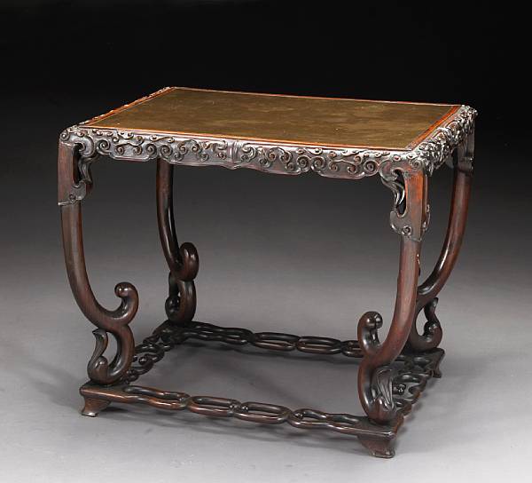 Appraisal: A carved hongmu side table with copper top Late Qing