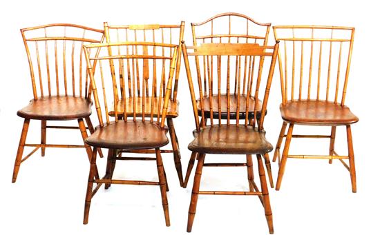 Appraisal: Assembled set of six Windsor side chairs all with bamboo