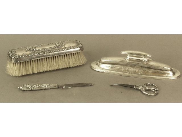 Appraisal: Collection of sterling silver ladies accessories includes clothes brush nail