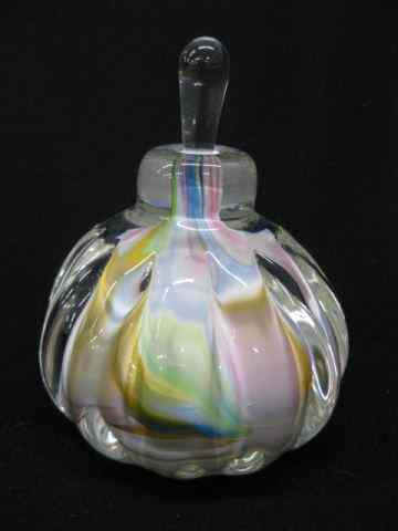 Appraisal: Art Glass Perfume Bottle rainbow swirl internal decoration ribbed signed