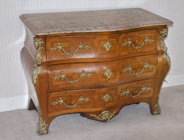 Appraisal: A LOUIS XV STYLE FRENCH STYLE WALNUT SERPENTINE BOMBE COMMODE