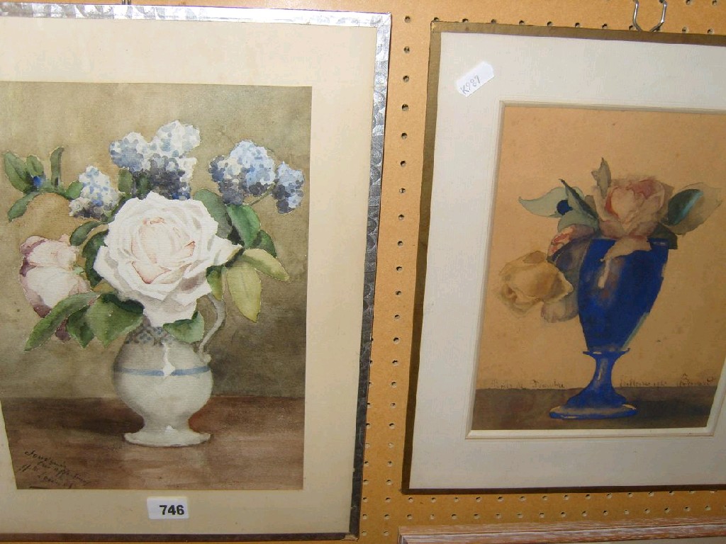 Appraisal: Two early th century French water colours of still lives