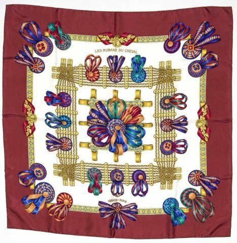 Appraisal: Hermes silk twill scarf Les Rubans Du Cheval pattern original