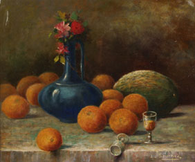 Appraisal: L Severac French first half th Century still life with