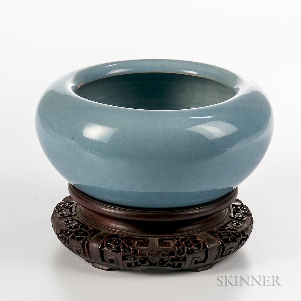 Appraisal: Sky Blue Alms Bowl with Stand Sky Blue Alms Bowl