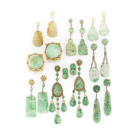 Appraisal: Nine Pairs of Jade and Carved Jade Earrings Estimate -