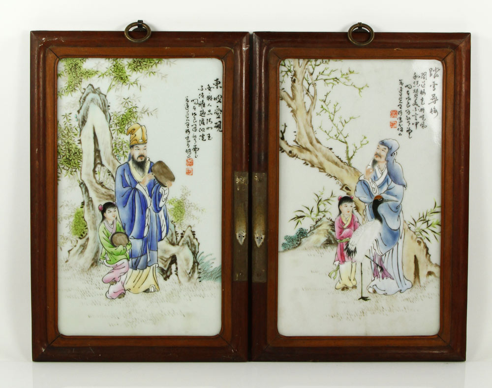 Appraisal: - Chinese Famille Rose Porcelain Plaque Pair of famille rose