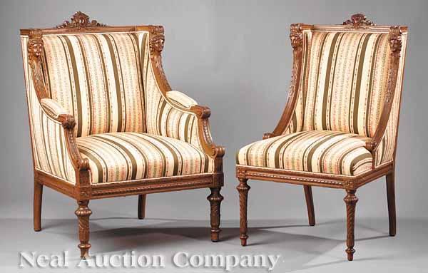 Appraisal: Two Empire-Style Carved Gilded and Painted Chaises late th c