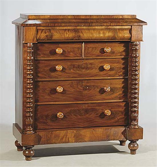 Appraisal: Scottish mahogany chest of drawers th centuryrectangular top and slanted