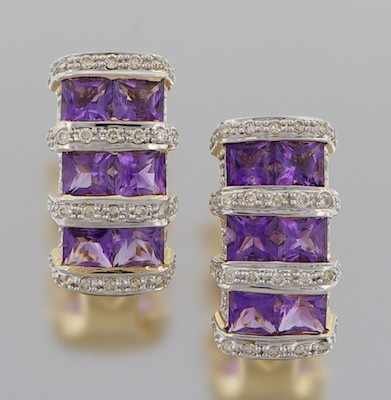 Appraisal: A Pair of Diamond and Amethyst Earrings k yellow gold