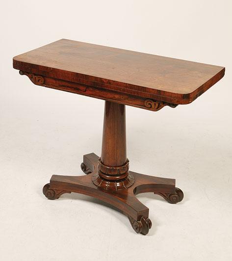 Appraisal: A REGENCY ROSEWOOD FOLD TOP CARD TABLE the rectangular top