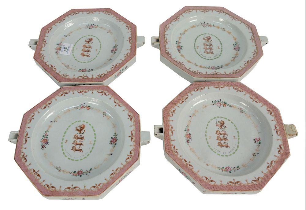 Appraisal: Four Piece Group of Chinese Export Armorial Octagonal Warming Dishes