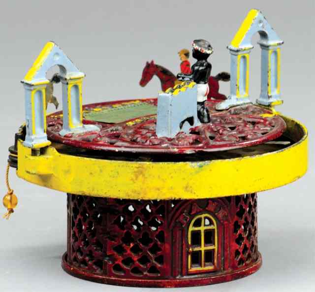 Appraisal: HORSE RACE MECHANICAL BANK Maroon version straight base J E