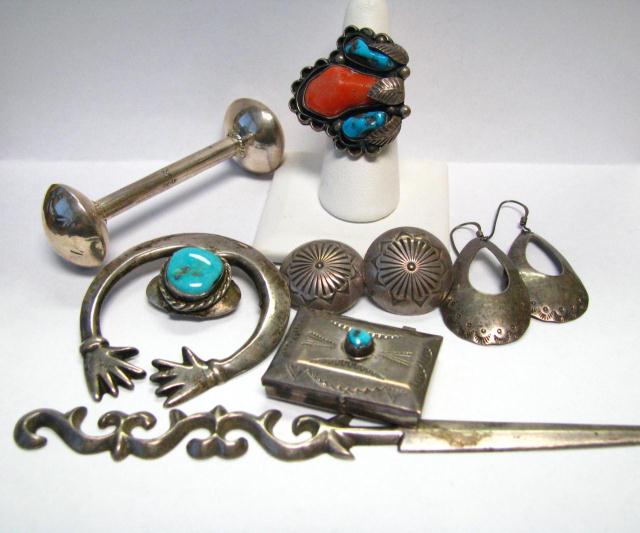 Appraisal: Group of vintage Navajo southwest silver jewelry including B Tsosie