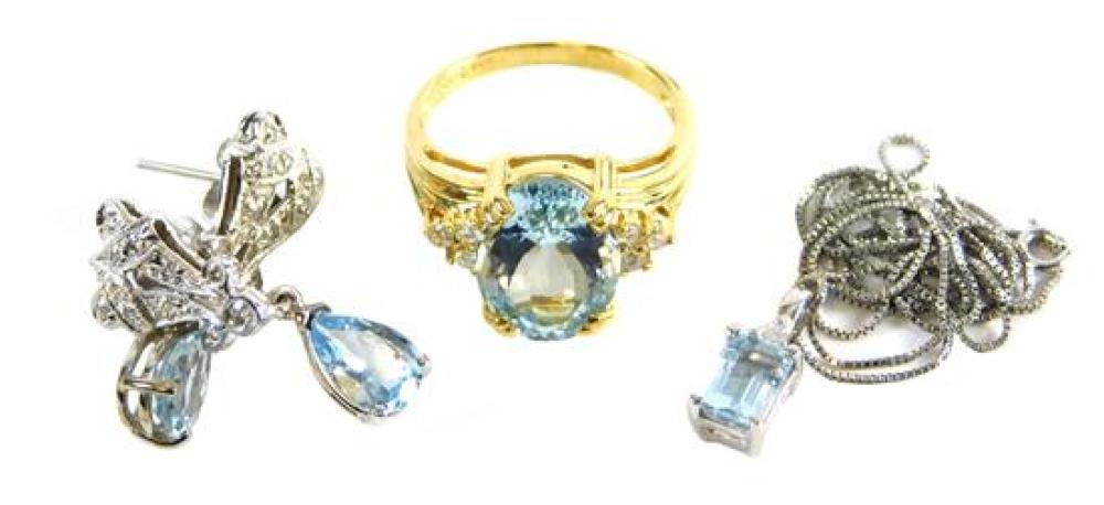 Appraisal: JEWELRY Three Pieces of Aquamarine jewelry set in K gold