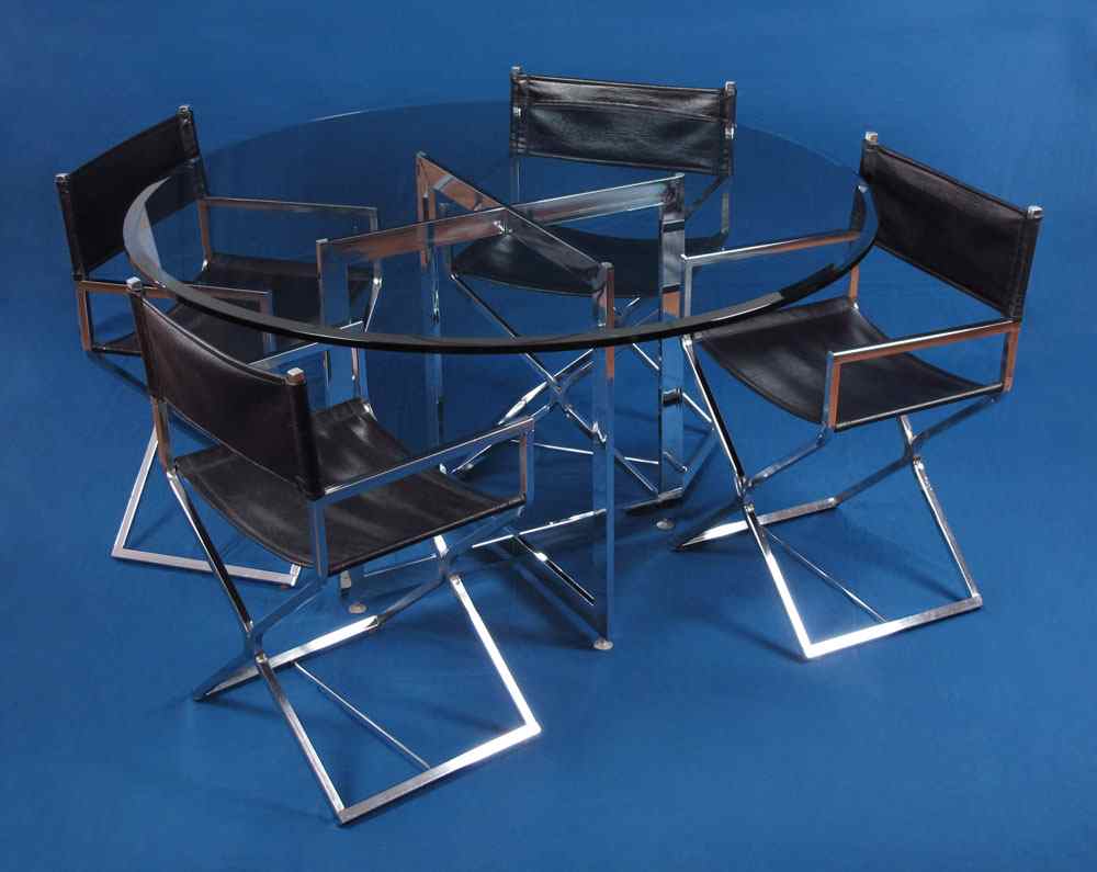 Appraisal: ITALIAN CHROME BASE TABLE WITH CHAIRS Beveled glass top table