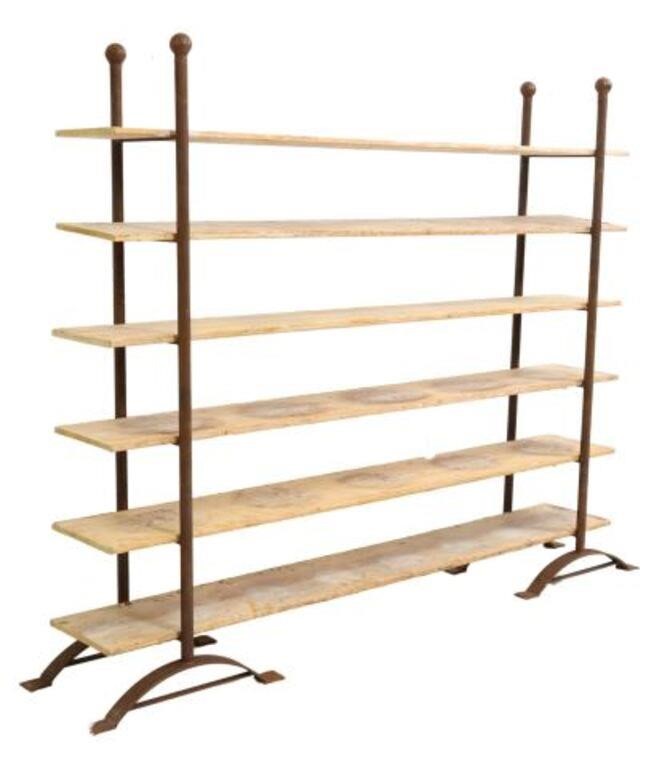 Appraisal: Large rustic baker's rack shelf st c iron frame with