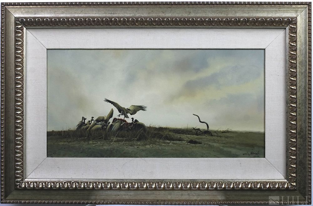 Appraisal: Craig Bone b Vulture Birds Landscape Painting Craig Bone Rhodesian