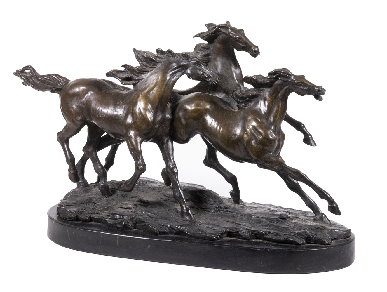 Appraisal: UNSIGNED BRONZE TABLE STATUE OF GALLOPING HORSES Cast and Patinated