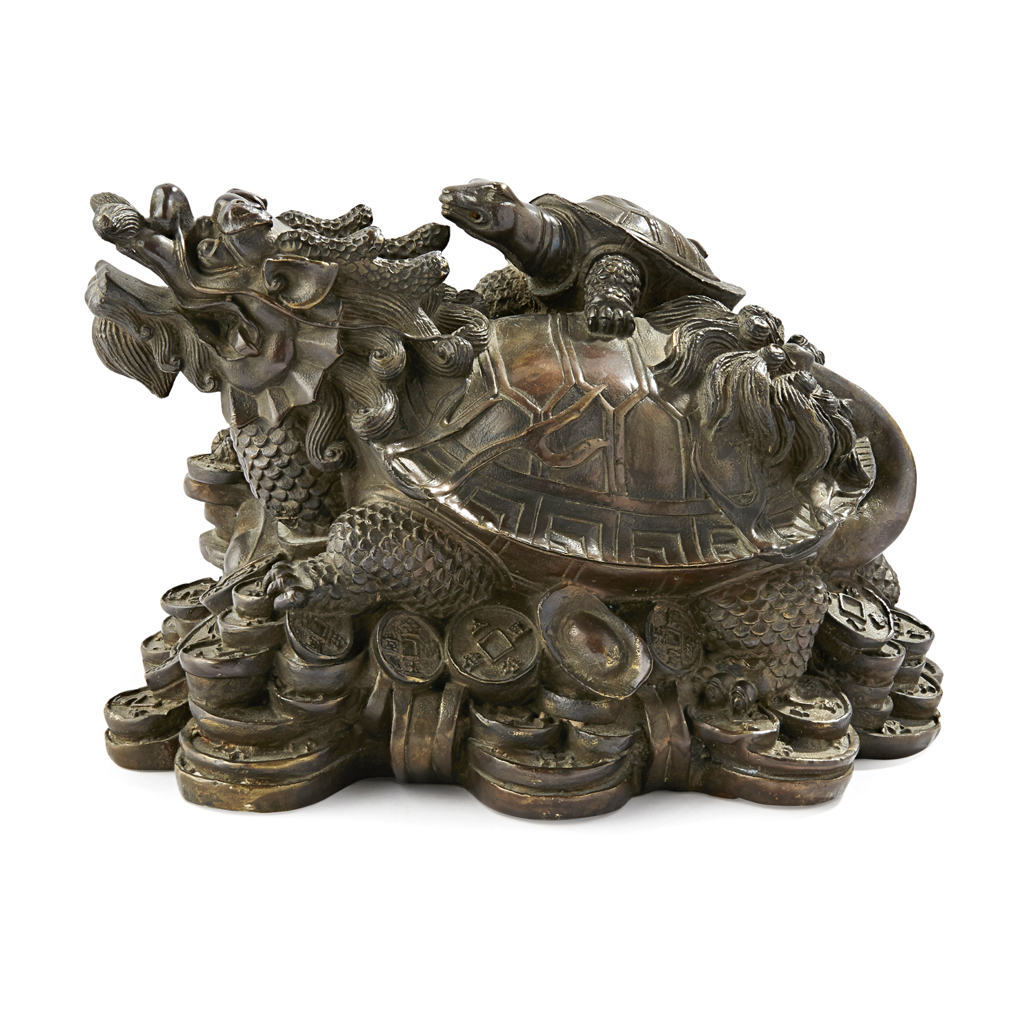 Appraisal: BRONZE DRAGON-TORTOISE heavily cast in the shape of a small