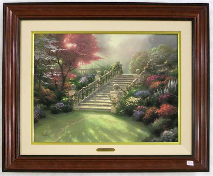 Appraisal: THOMAS KINKADE EMBELLISHED OFFSET LITHOGRAPH ON CANVAS American - Stairway