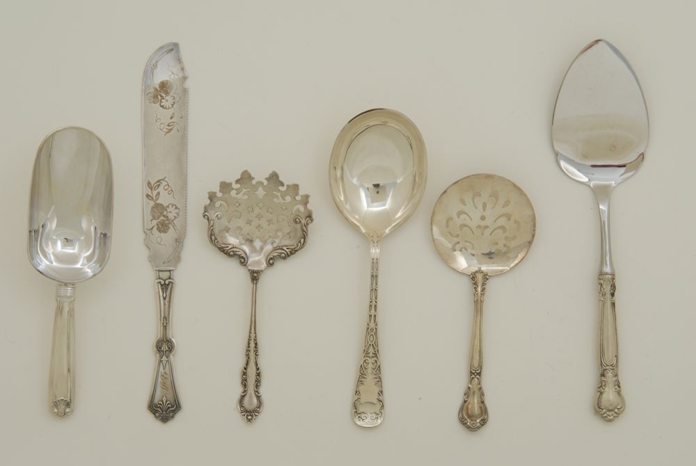 Appraisal: SIX STERLING SILVER AND SILVER PLATED SERVING PIECES Includes a