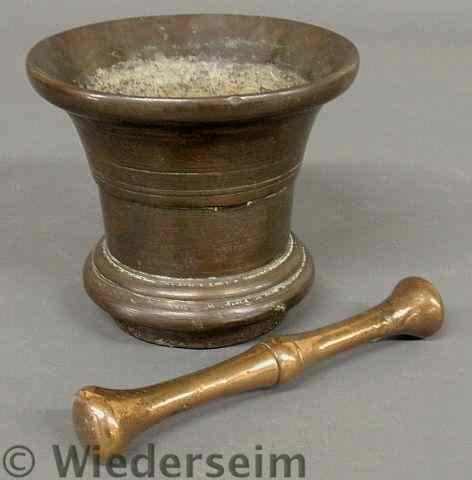 Appraisal: English bronze mortar pestle early th c h