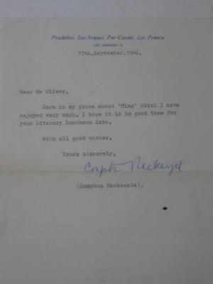 Appraisal: A quantity of autographed correspondence addressed to Bill Oliver Deputy