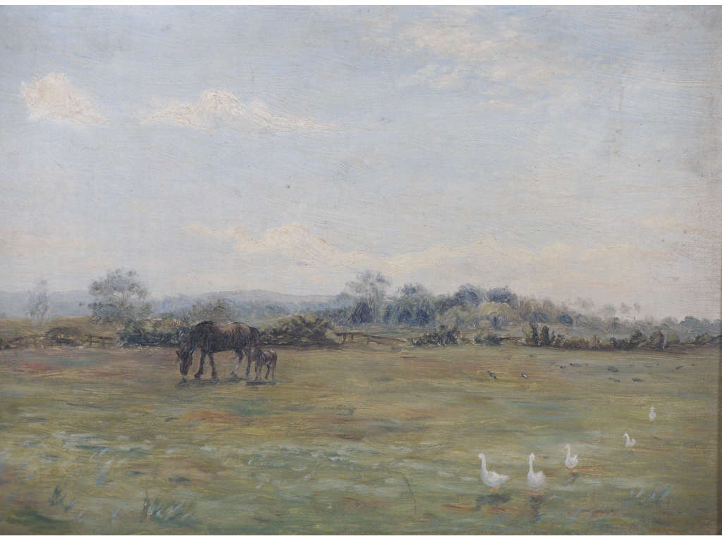 Appraisal: R Johnstone Br th c Landscape with Horses oil on