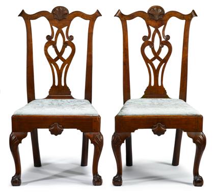 Appraisal: Pair of Chippendale carved walnut side chairs philadelphia pa circa