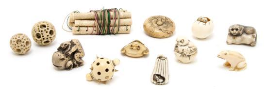 Appraisal: Collection of Carved Ivory Items comprised of seven netsuke including