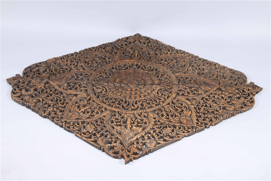 Appraisal: Pair of large carved openwork wood panels one panel with