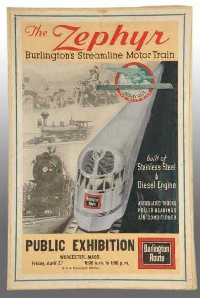 Appraisal: Paper Burlington Route Zephyr Railroad Poster Description Circa s One