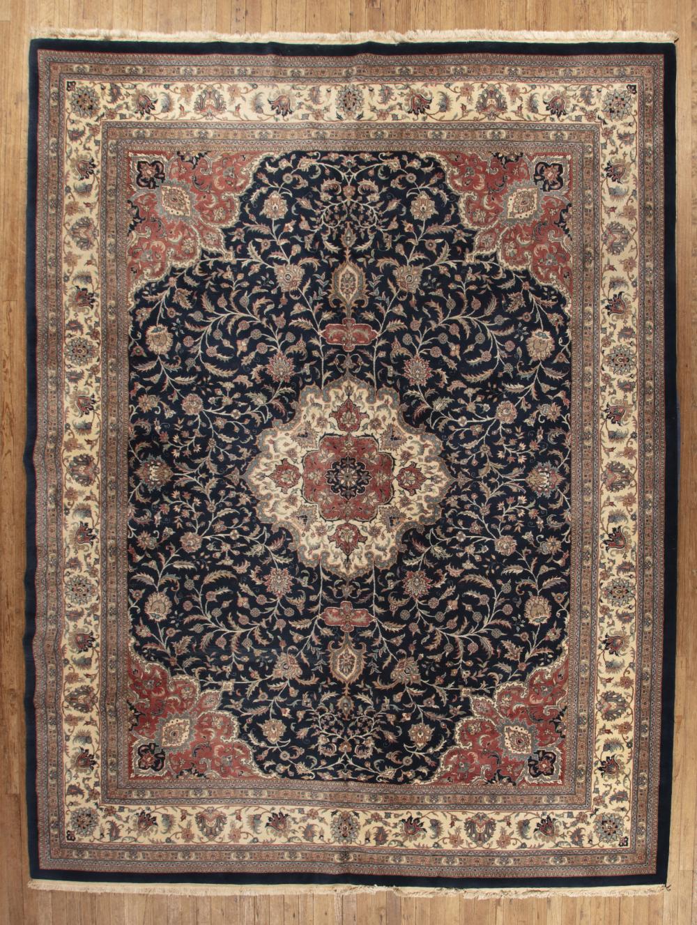 Appraisal: Persian Carpet blue ground central medallion overall floral design ft