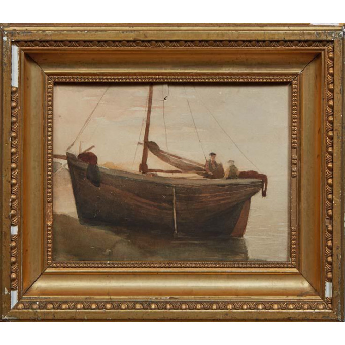 Appraisal: Continental School Fishing Boat on the Shore th c watercolor