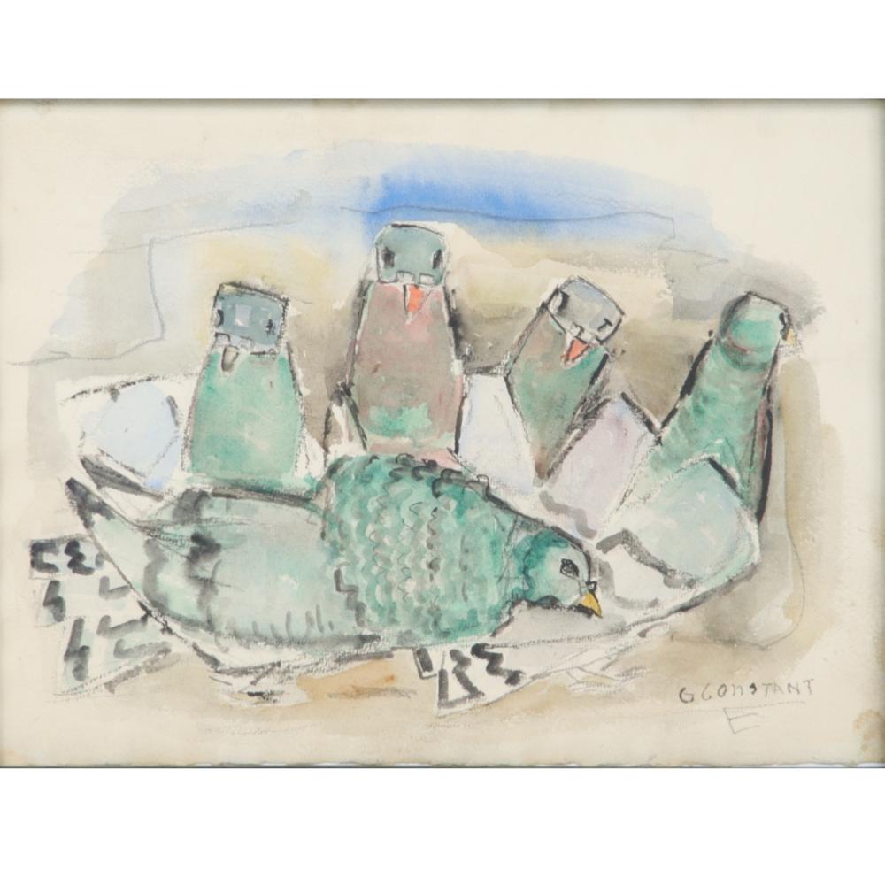 Appraisal: George J Zachary Constant New York - Five Birds Watercolor