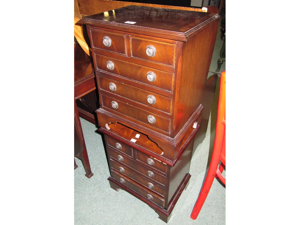 Appraisal: Pair of mahogany two over three bedside chests