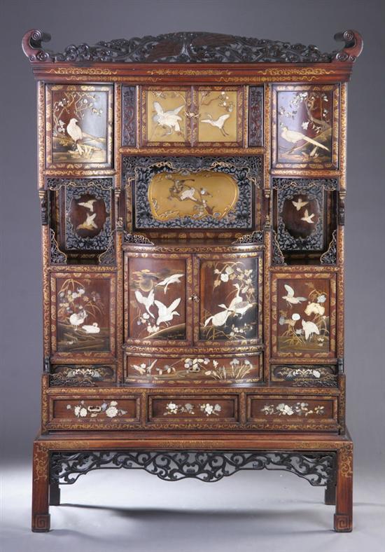 Appraisal: JAPANESE MOTHER-OF-PEARL AND IVORY INLAID CABINET Meiji period Of rectangular