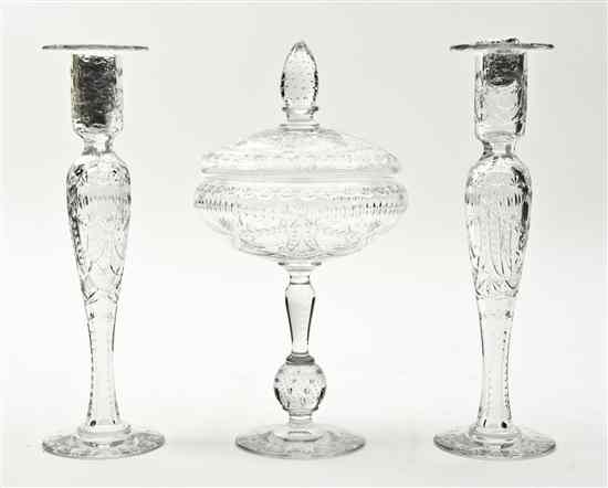 Appraisal: An Assembled Cut Glass Garniture each with etched decoration throughout