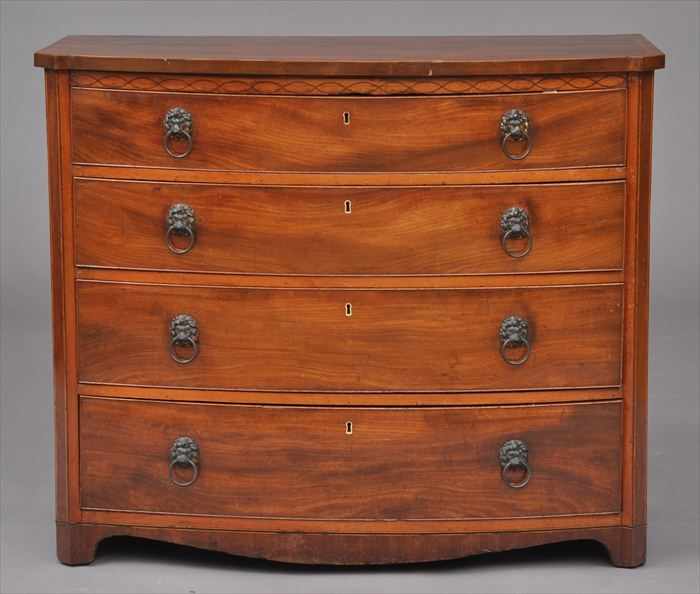 Appraisal: REGENCY INLAID MAHOGANY BOW-FRONTED CHEST OF DRAWERS The line-inlaid top