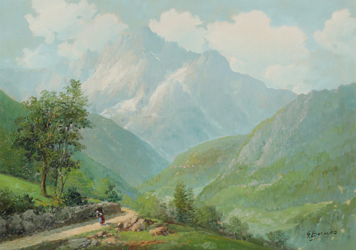 Appraisal: G BONACINO EUROPEAN ALPINE PAINTING Oil Canvas '' x ''