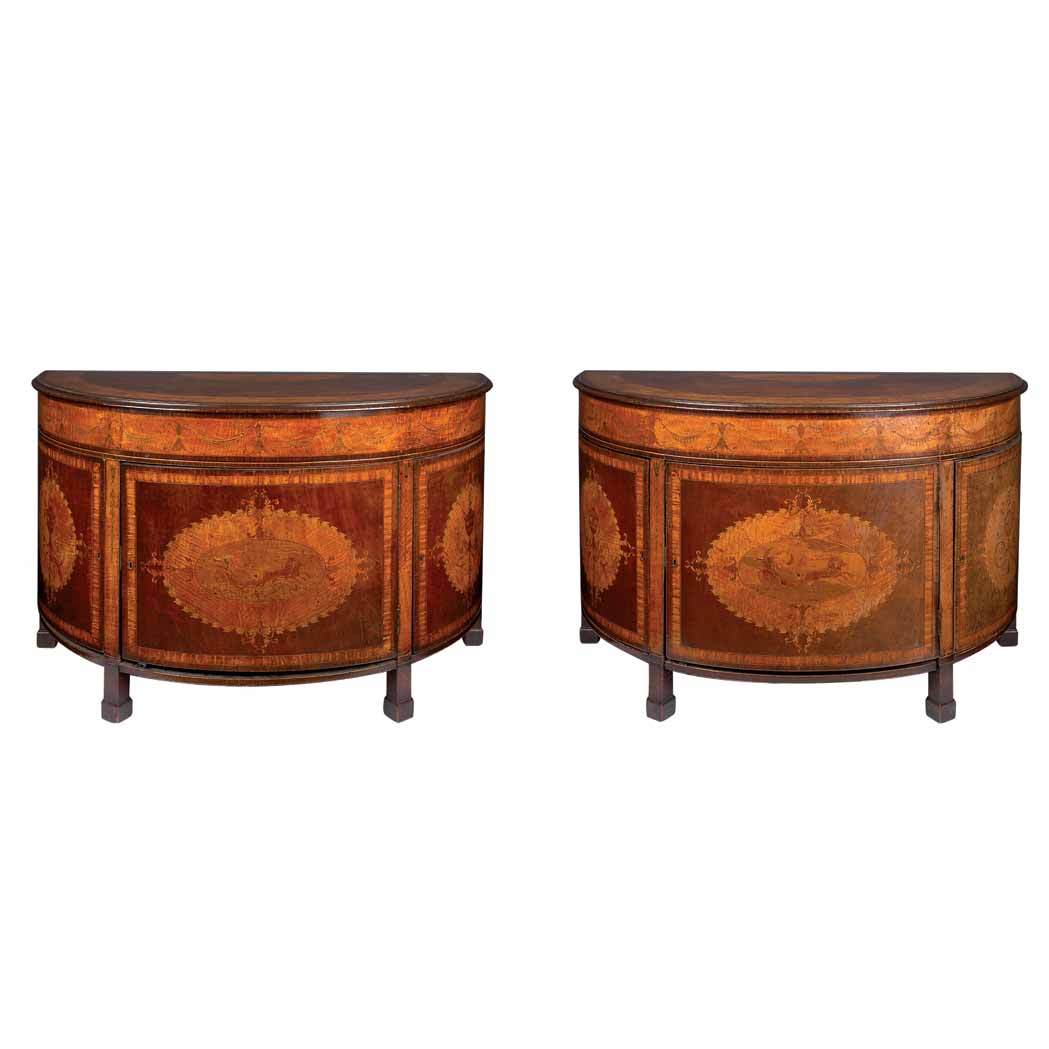 Appraisal: Pair of George III Style Mahogany Satinwood and Marquetry Inlaid