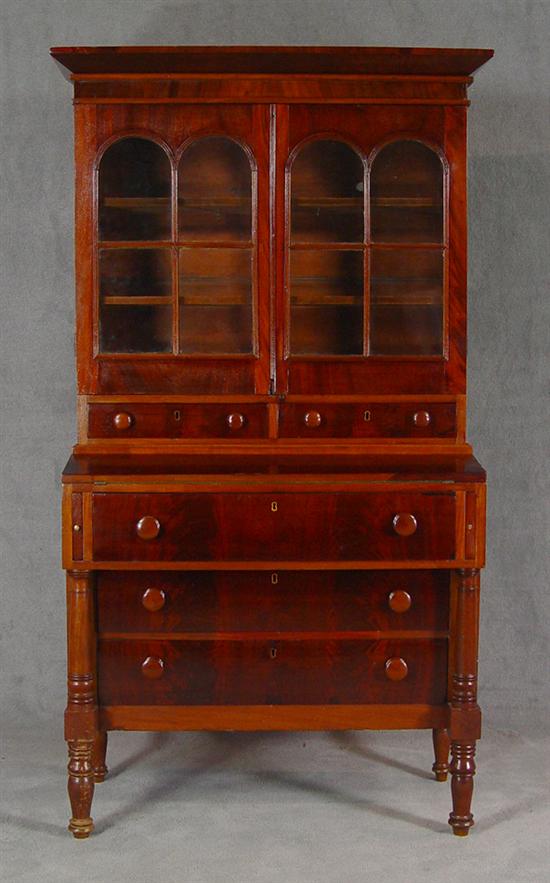 Appraisal: Classical Style Walnut Veneer Secretary th Century Two glazed double-arched