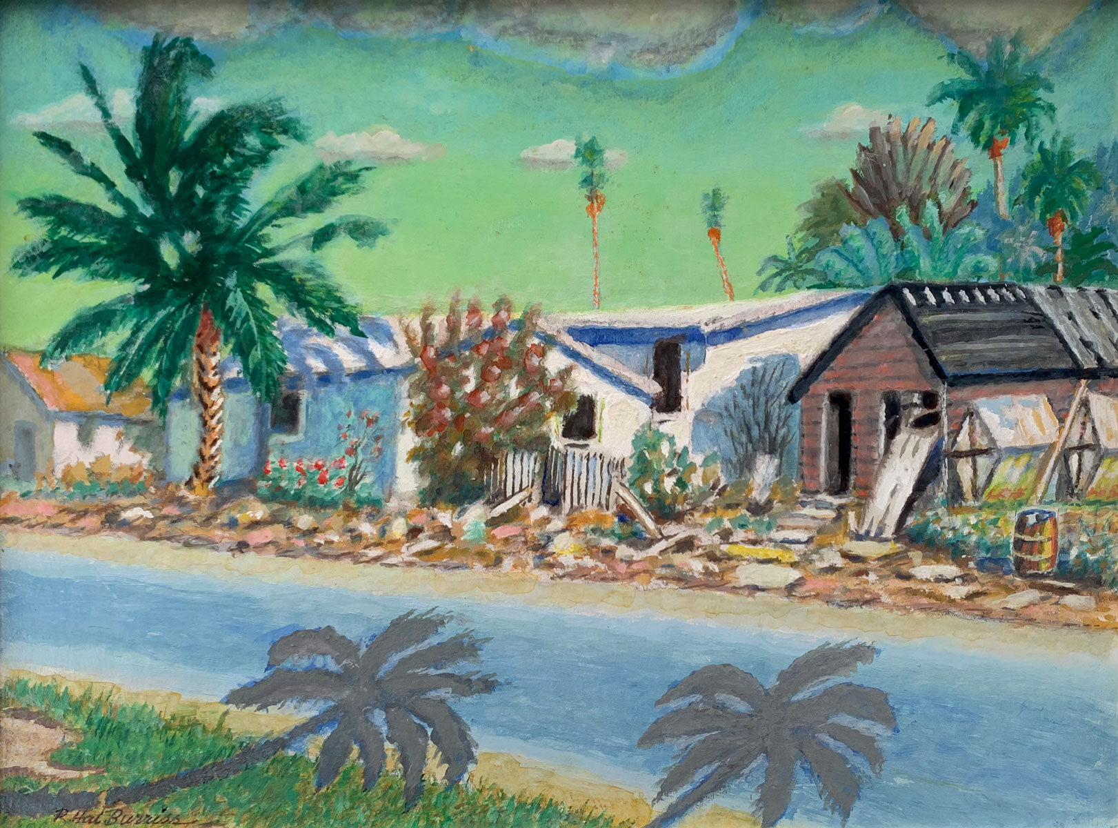 Appraisal: BURRIS R Hal American - ''Florida Village Scene with Palms''