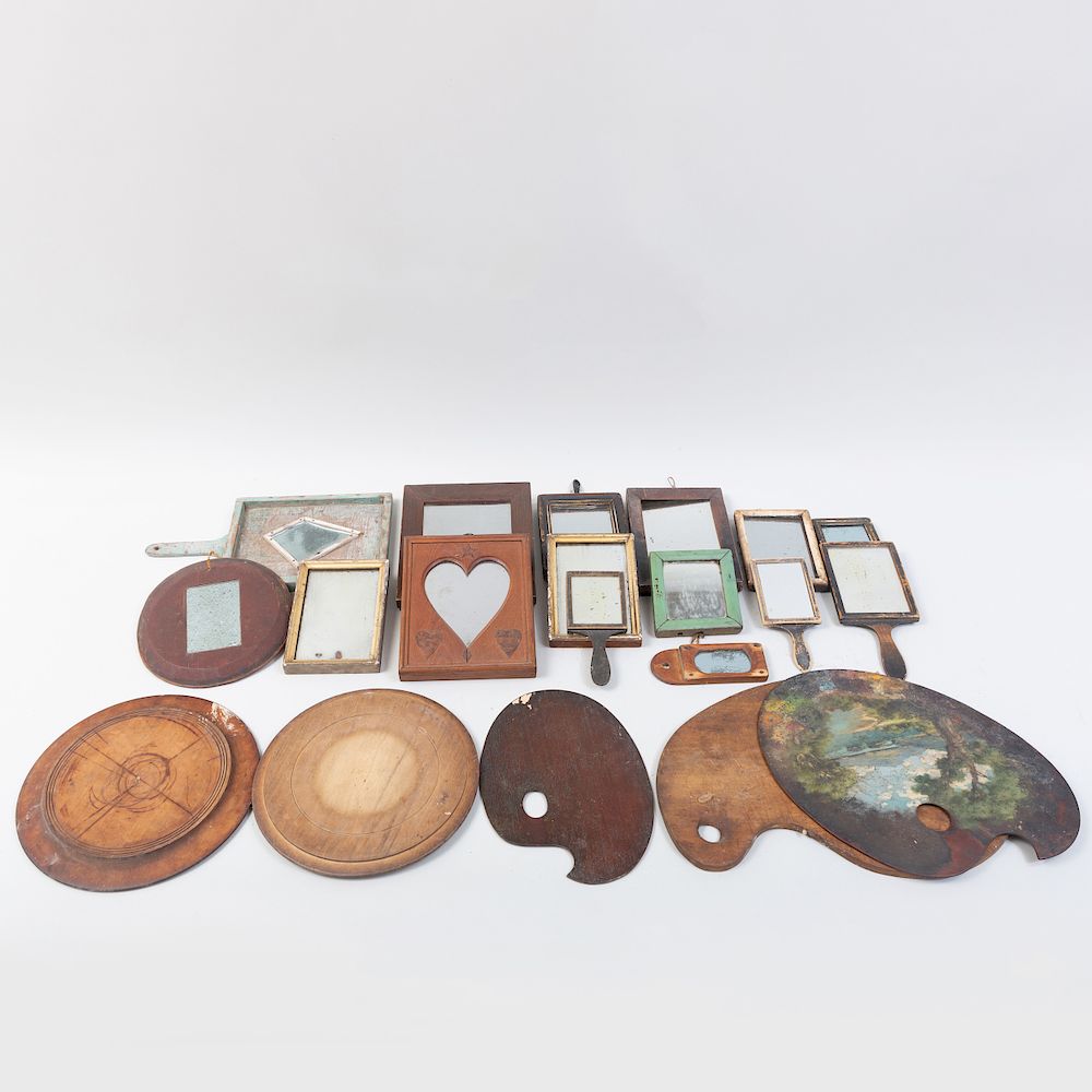 Appraisal: Group of Fifteen Small Mirrors Three Artist Palettes and Two