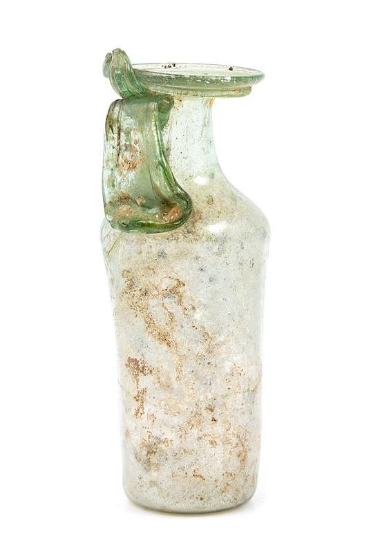 Appraisal: A Roman Glass Unguentarium Height inches A Roman Glass Unguentarium