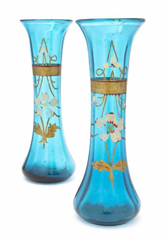 Appraisal: A Pair of Continental Enameled Glass Vases each of waisted