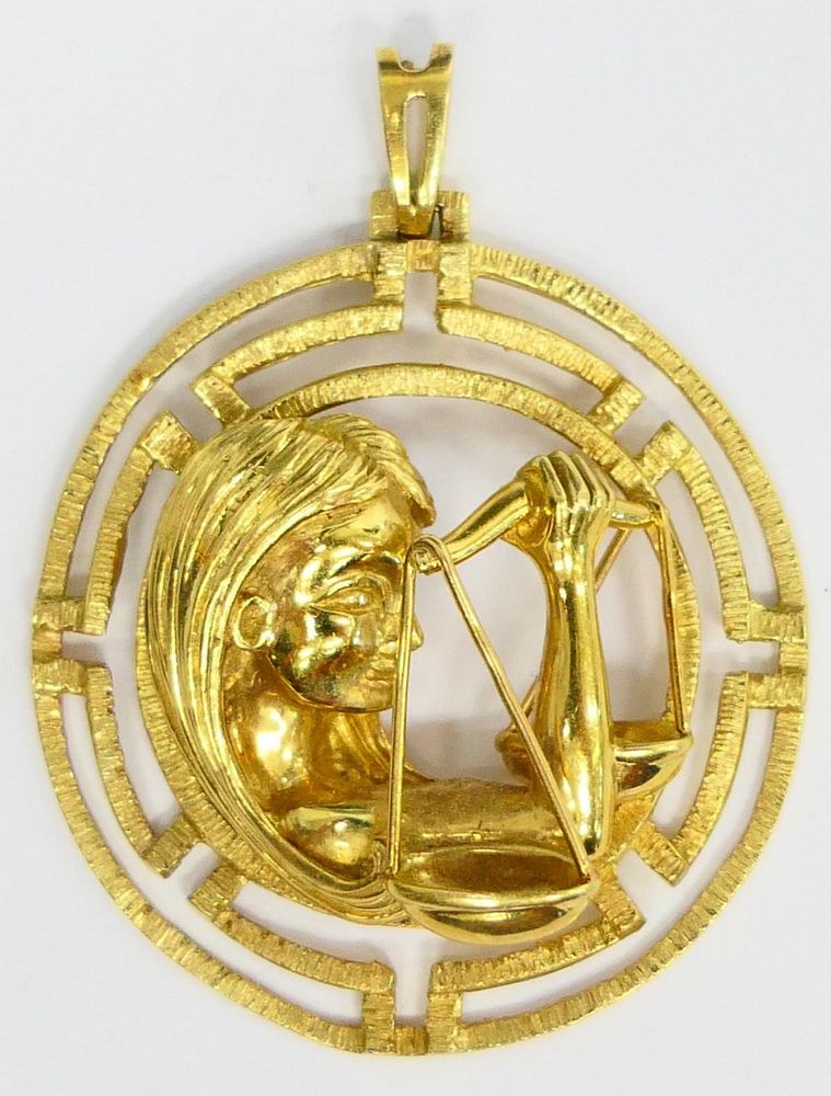 Appraisal: HEAVY KT YELLOW GOLD PENDANT D LADY WITH SCALE Measures